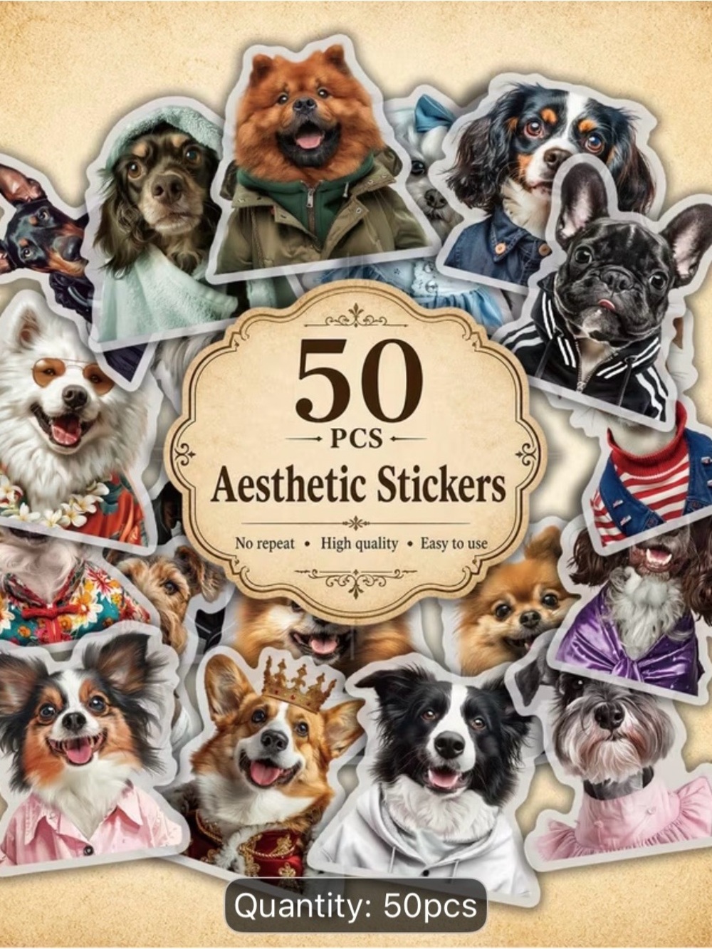 Transparent Aesthetic Dog Stickers Pack - 50pcs Variety Set (Multicolor)